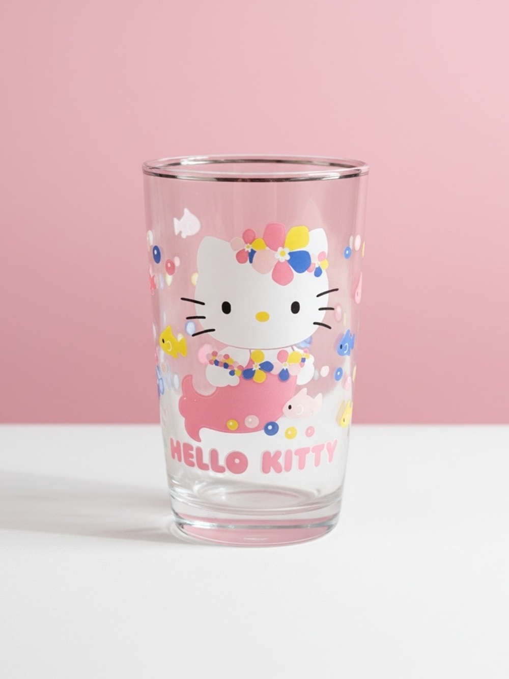 Vintage Hello Kitty Pink Floral Clear Drinking Glass